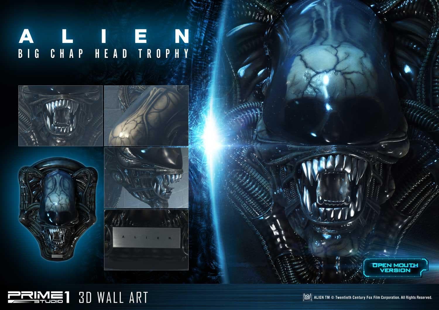 Alien Big Chap Head Trophy (Version Open Mouth) - 3D Wall Art - Vue 4