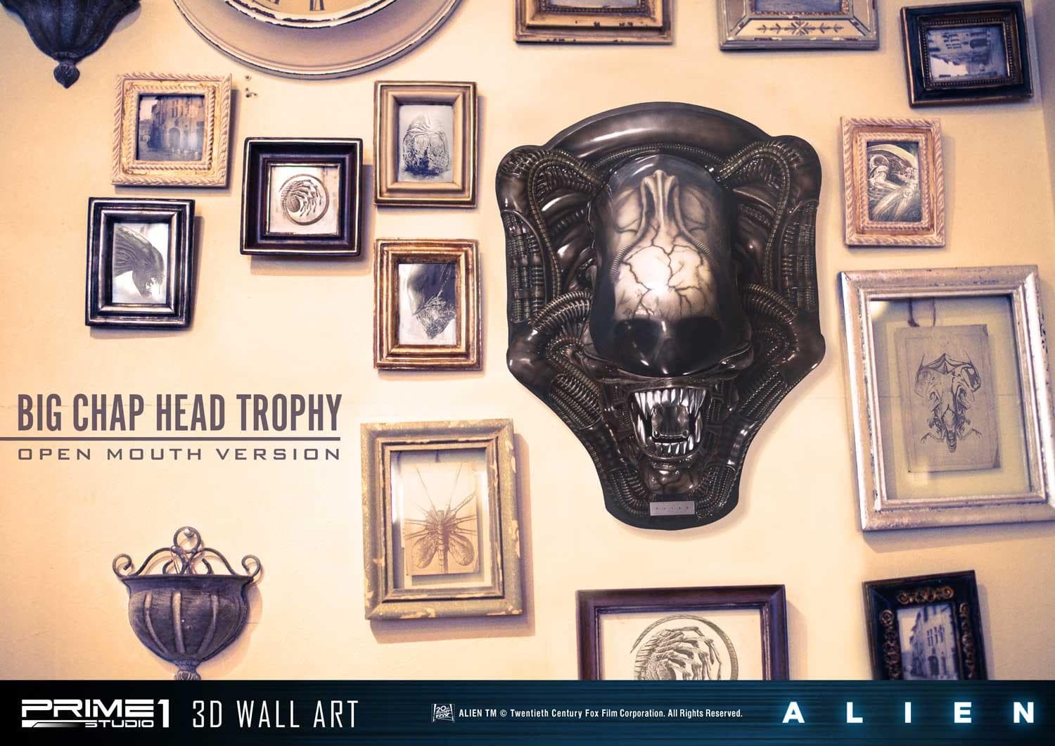 Alien Big Chap Head Trophy (Version Open Mouth) - 3D Wall Art - Vue 13